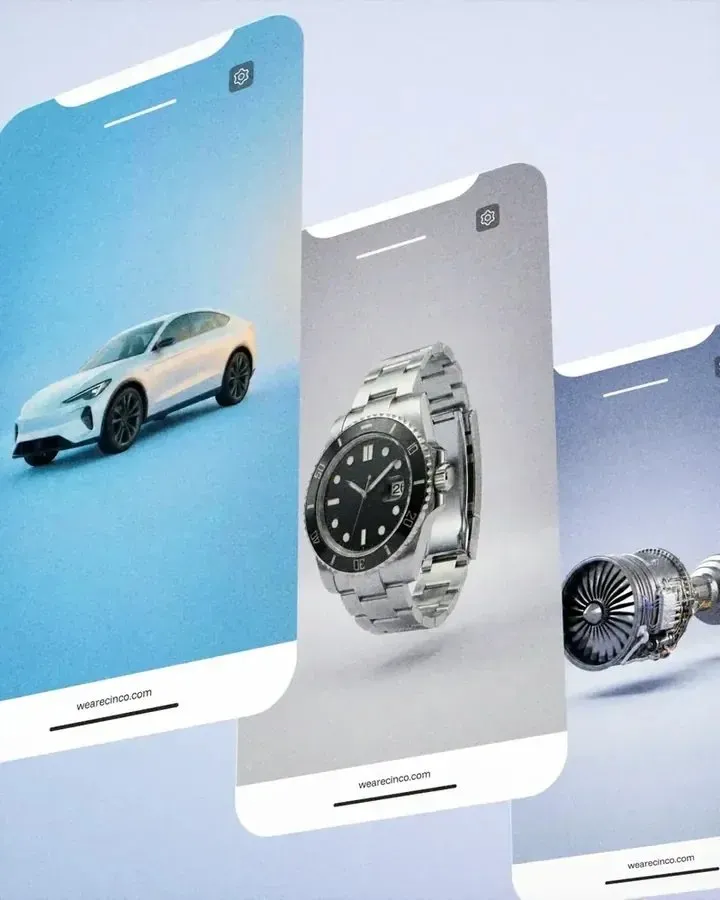 Cinco AI Experience Room - vacuum and jersey product visuals on mobile screens