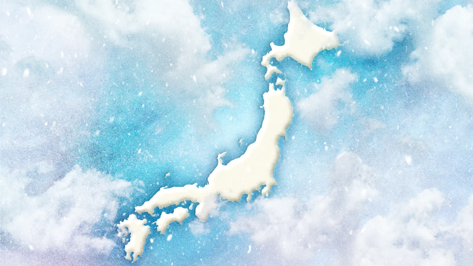 Une carte du Japon sur un fond enneigé et hivernal