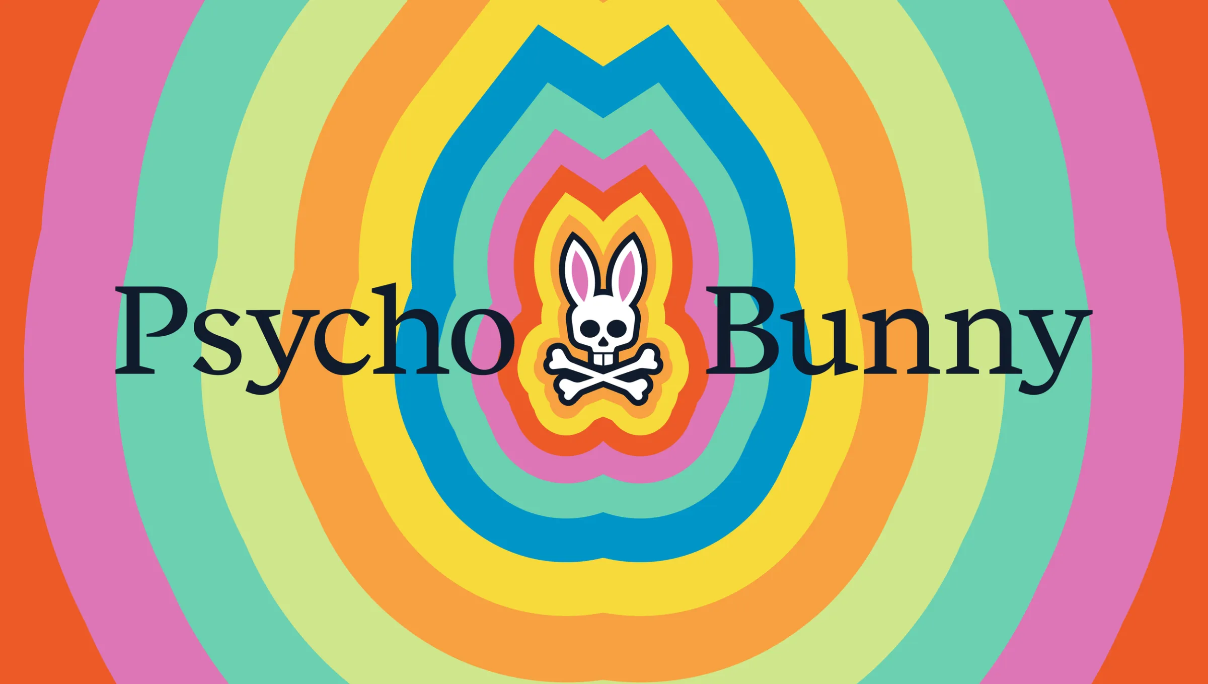 Psycho Bunny Bunnyverse - fond psychédélique avec le logo du lapin à tête de mort